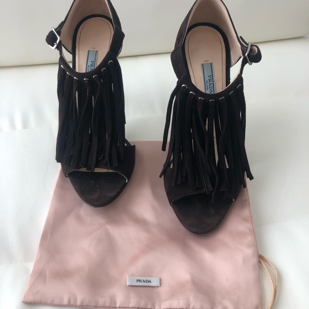 Prada fringed and studded heel sandals